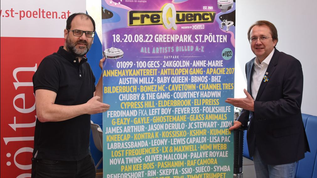 Harry Jenner und Bürgermeister Matthias Stadler präsentieren die Eckpunkte des 20. Frequency Festivals in St. Pölten (Foto: Josef Vorlaufer).