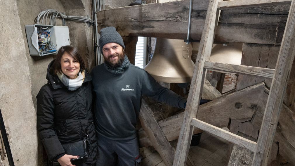 Flavio Zambotto und sein Frau Valentina im Rathausturm der Stadt St. Pölten. 